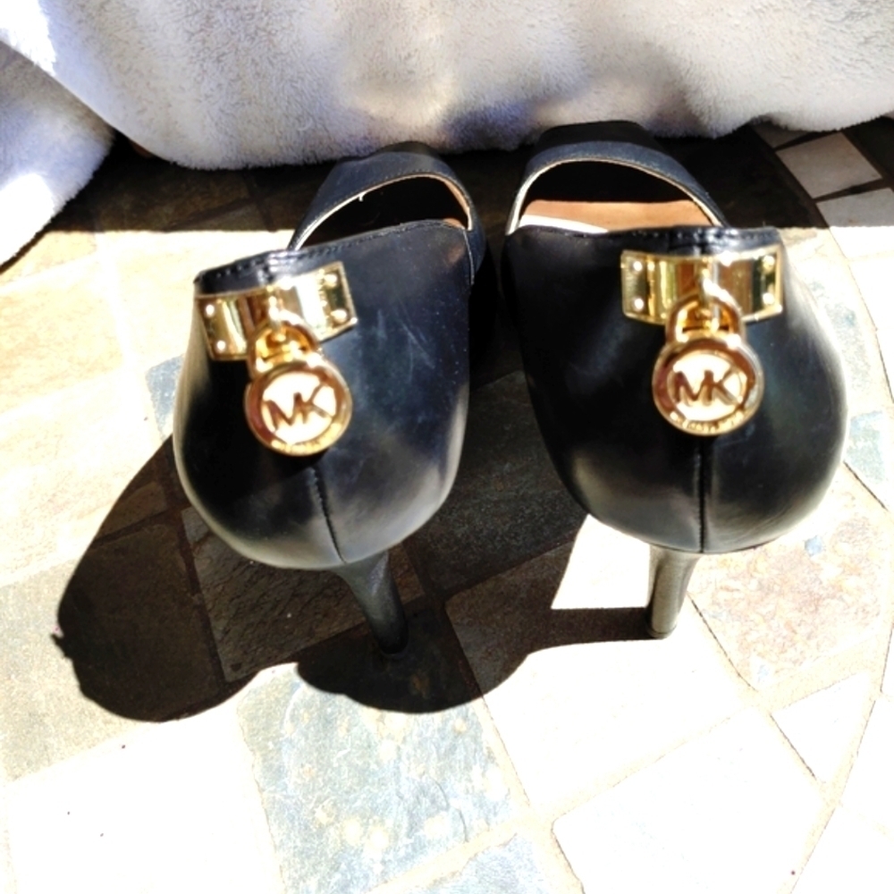 GORGEOUS MK OPEN TOE GENUINE LEATHER HIDDEN PLATFORM HEELS SHOES SIZE 11 - Picture 2 of 6